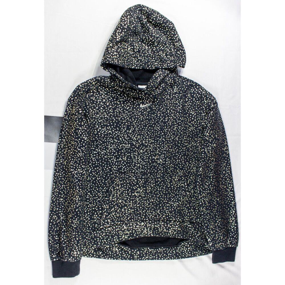 Nike Girls Fleece Hoodie Black w/Gold AOP Size XL
